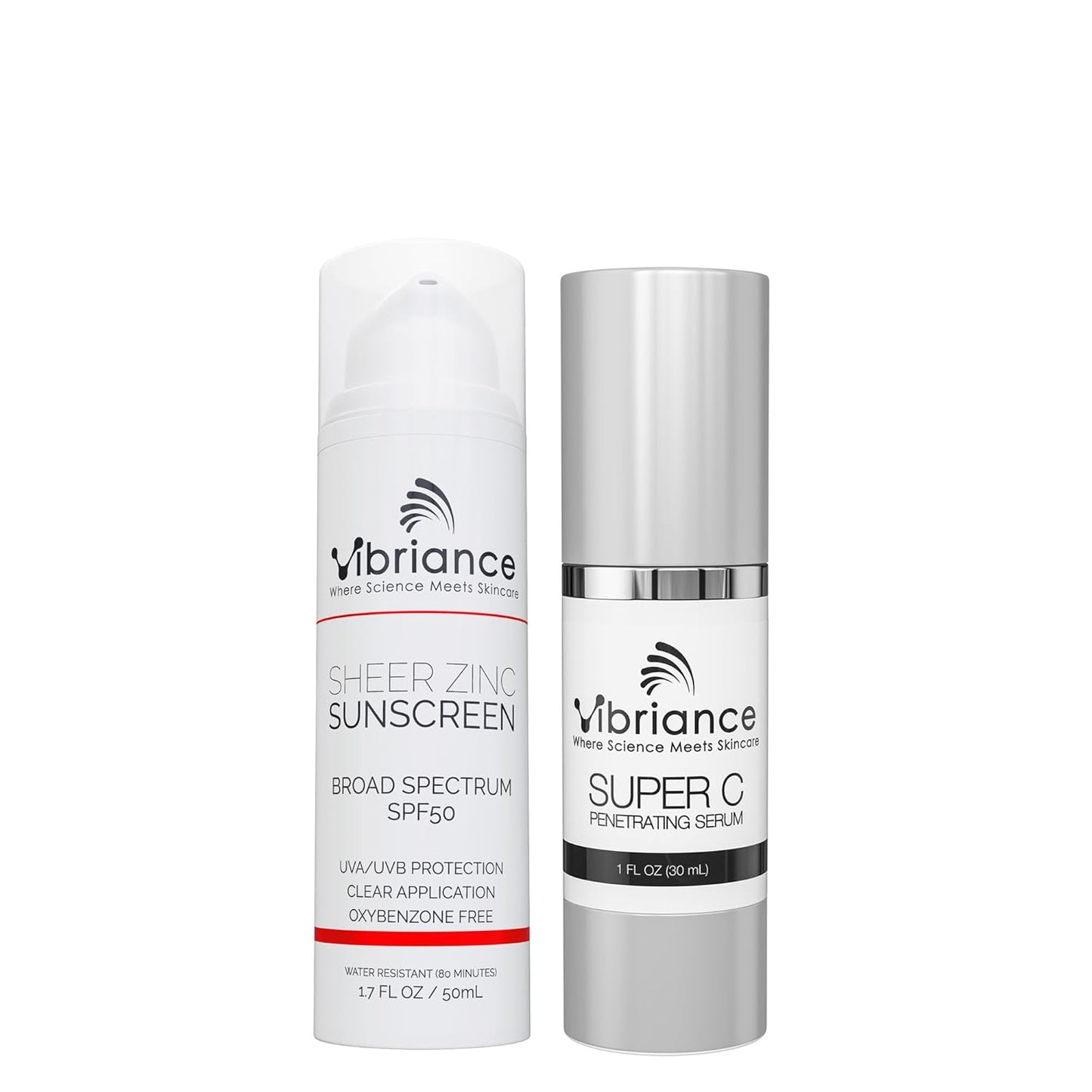 Vibriance Simple Skincare Essentials Bundle | Super C Vitamin Serum, Sheer Zinc Sunscreen SPF 50 Skin Care Set - Nourish, Protect, Illuminate