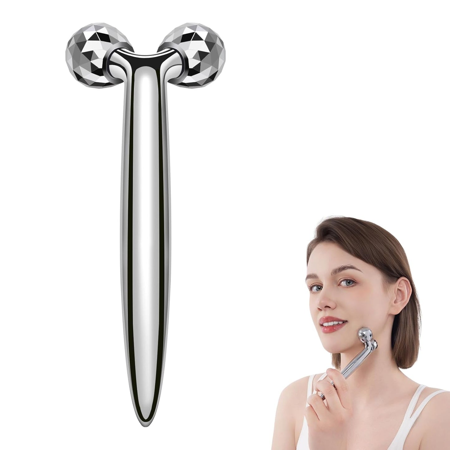 Metal Facial Roller Massager, 3D Cooling Face Massage Tool for Reduce Puffiness, Remove Eye Wrinkles, Face Lifting, Increase Firmness, Anti-Aging, Skin Tightening
