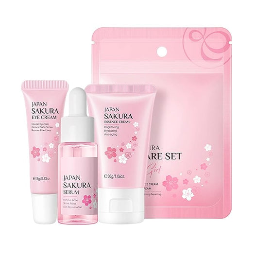 Skin Care Gift Set Serum,Skin Essentials Travel Kit 3-Step Skincare Routine - Serum,Eye Serum,Essence Cream,Facial Care Kit for Pores,Exfoliate Skin Care for Teenage Girls Her (SetE)