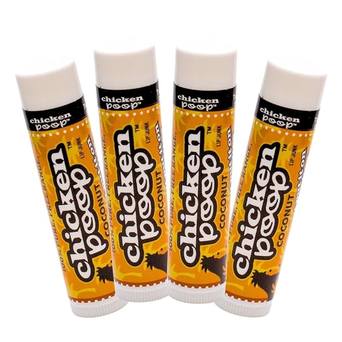 Chicken Poop Lip Balm Simone Chickenbone Coconut 100% Natural Moisturizer for Dry Chapped Lips, 0.15 oz (Pack of 4)