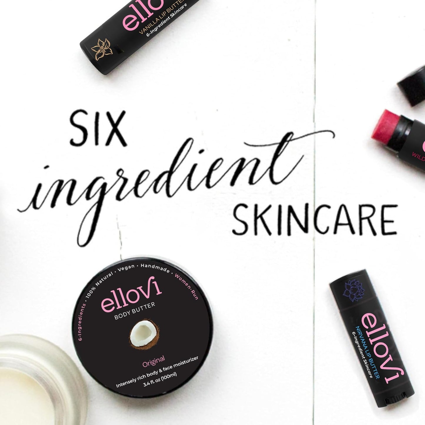 Ellovi Natural Lip Butter Lip Balm - Nirvana - Pure Enough to Eat - Made With Just 6 Vegan Ingredients - Moisturizing Lip Care for All Day Hydration