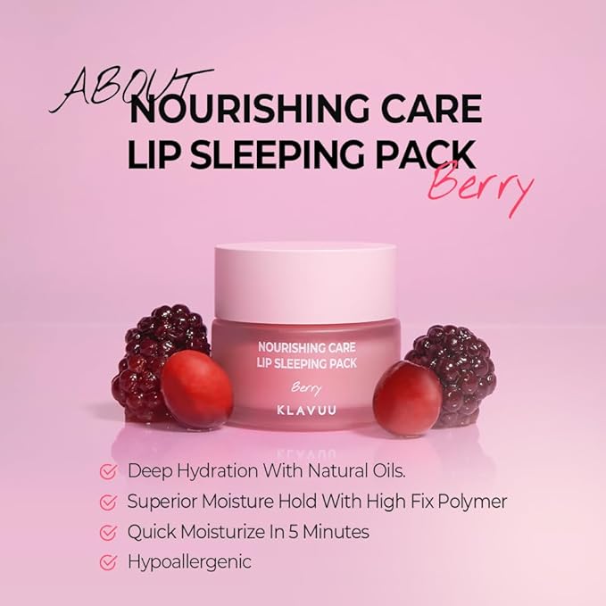 Klavuu Lip Mask Set (2PCS) – Overnight Deep Hydrating Korean Lip Balm Treatment for Very Dry, Chapped Lips | Lip Lightening & Plumping with Instant Hydration | Gentle Exfoliating (Berry & Coconut)