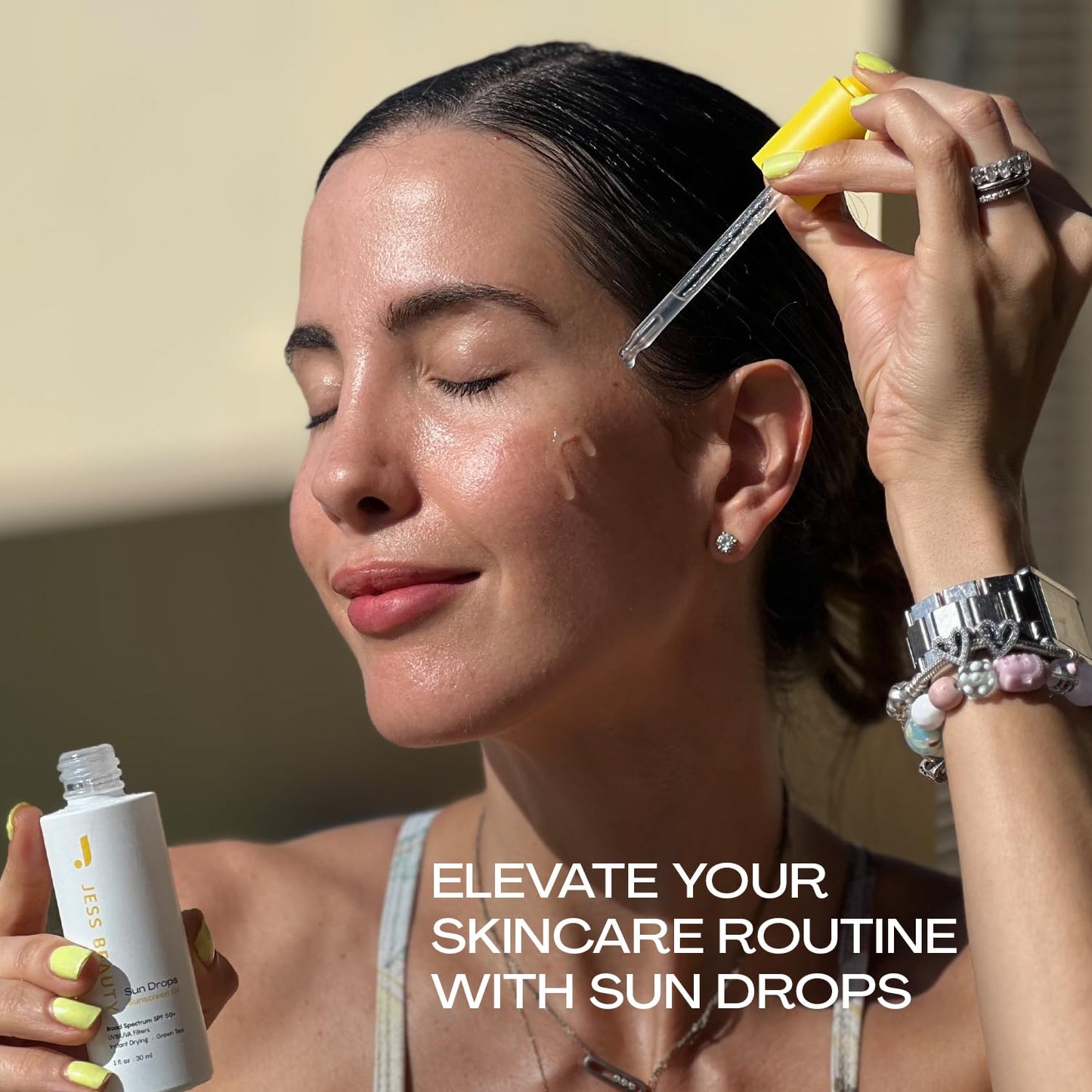 JESS BEAUTY | Face Sunscreen Sun Drops SPF 50 Skin Care Oil with Camellia Sinensis & Squalane | Skincare Fast Drying 1 fl. oz