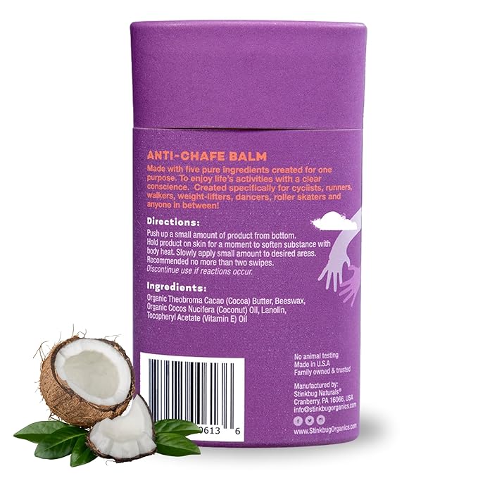 Stinkbug Naturals Organic Plastic Free Anti-Chafe Balm Stick, 100% Natural Ingredients, Aluminum Free Packaging, 2.45 Ounce Pack of 2
