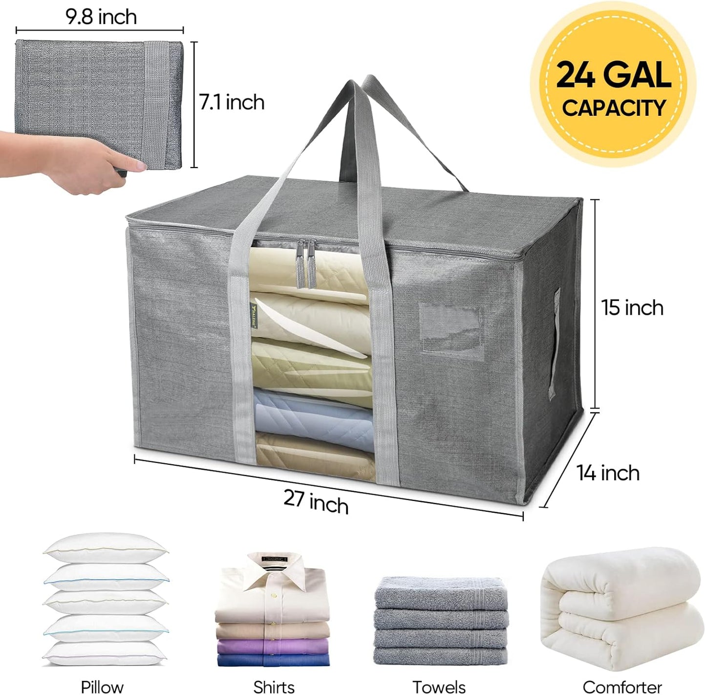 BALEINE 4-Pack Oversized Moving Bags with Reinforced Handles, Heavy-Duty Storage Tote Moving Supplies for Packaging, Camping (Gray w/Window, 4-Pack)