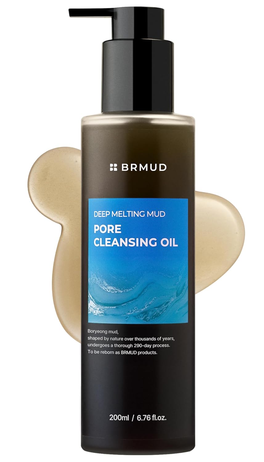 BRMUD Deep Melting Mud Pore Cleansing Oil - Gentle Make Up Facial Oil Cleanser with Boryeong Mud, Sunflower Seed & 7 Fermented Oils - Vegan & Non-Comedogenic Korean Skincare (6.76 fl oz)