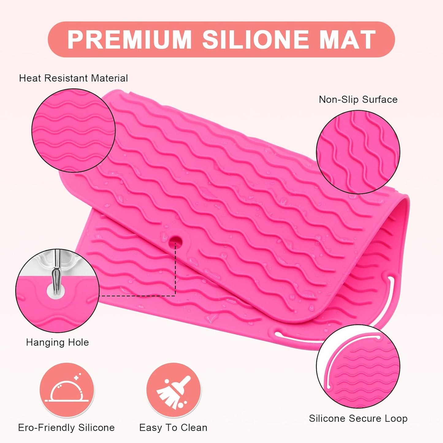 Plus Size Silicone Heat Resistant Mat, Portable Travel Hot Tools Pad Cover for Curling Iron, Flat Iron, Hair Straightener and Other Hair Styling Tools(12.0" x 9.0")