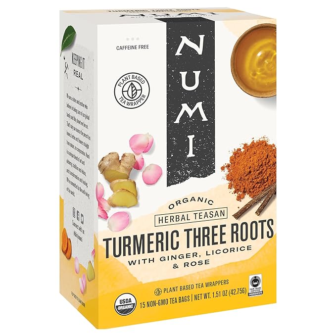 Numi Turmeric Tea, Three Roots, 1.42 Oz Bag, 12/box (Pack of 3)