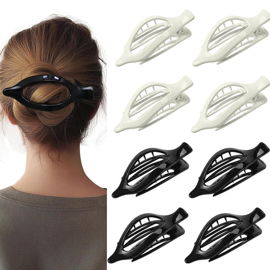 8 Pack Glossy Black and White Flat Hair Clips – High-Shine Claw Clips for Women, Non-Slip Strong Hold Hair Accessories for Daily Styling, Minimalist Fashion Clips for Work or School