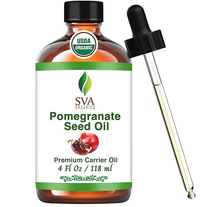 SVA Pomegranate Seed Oil Organic - 4 Fl Oz – 100% Natural Cold Pressed Organic Pomegranate Oil - for Face, Skin Care, Hair Care, Scalp Massage & Body Massage – Carrier Oil with Dropper