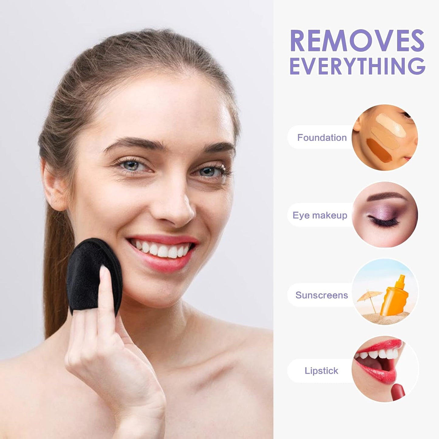 SUNLAND Reusable Makeup Remover Pads for Face,Eyes ,Lips 16 Pack Microfiber Face Cleansing Gloves Washable with Laundry Bag and Travel Bag Rounds Toner Pads (round 3.15inchx16, Black)