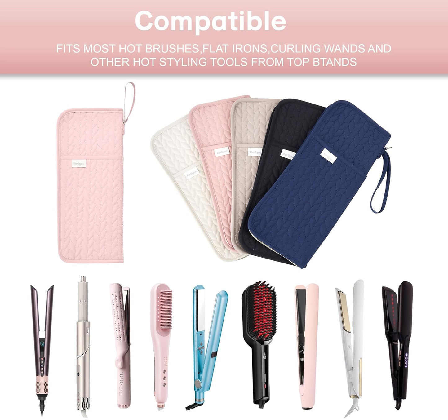 Hot Tools Organizer Heat Resistant Mat Case Hair Tools Holder Travel Bag Portable Hair Styling Tools Cover Pouch for Curling Iron,Flat Iron,Hair Straightener (Pink)