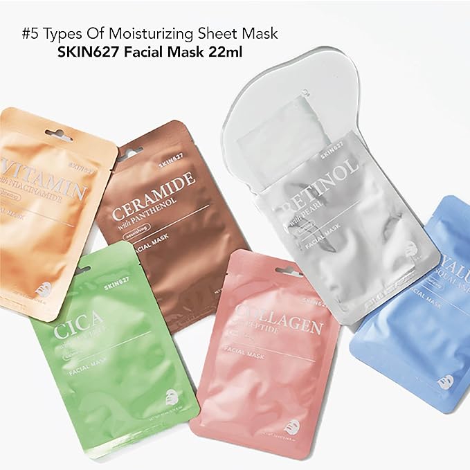 SKIN627 Bulk 12PK Face Masks Skincare, Korean Skincare, Facial Mask, Sheet Masks Korean (12PK Moisturizing)