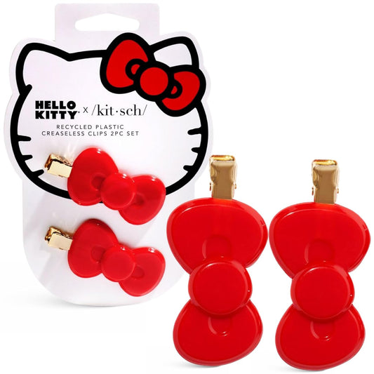 Hello Kitty x Kitsch Creaseless Hair Clips for Women - No Crease, No Bend Hair Clips for Styling, Bangs, Makeup Application, Face Wash | Durable Plastic - Red Bow Design | Ideal Gifts for Women, 2pc
