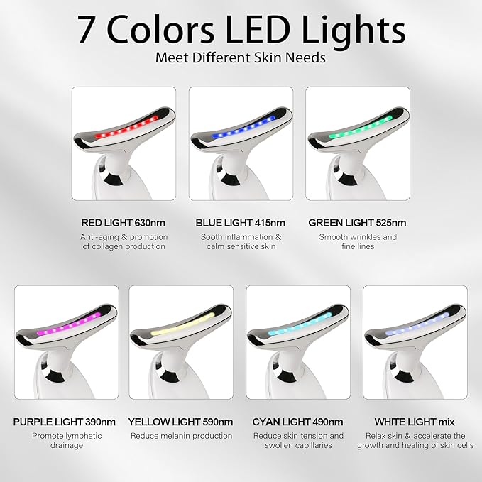Red Light Therapy for Face, 7 Color LED Facial Light Therapy Wand for Skin Care at Home Blue Light Therapy Face Massager Tool for Neck (White)