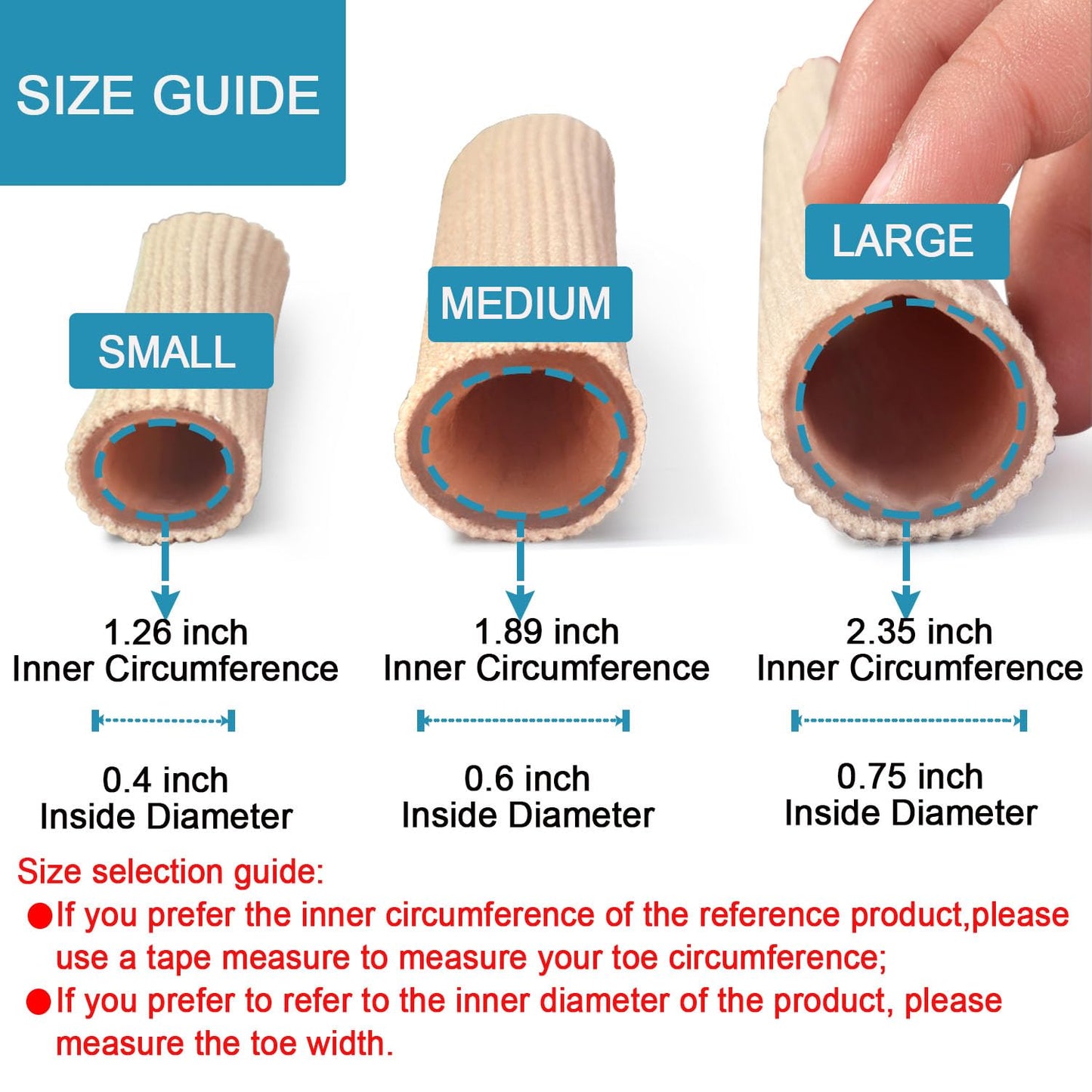 Cuttable Toe Tubes Sleeves 5 Pack Large Size, Made of Elastic Fabric Lined with Silicone Gel. Toes Sleeve Protectors Relief Toe Pressure Pain, Corn and Calluses Remover