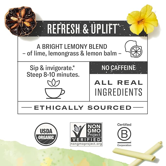 Numi Organic Damiana Uplift Tea with Lemon Balm & Lemongrass (Pack of 3), 16 Count Herbal Tea Bags