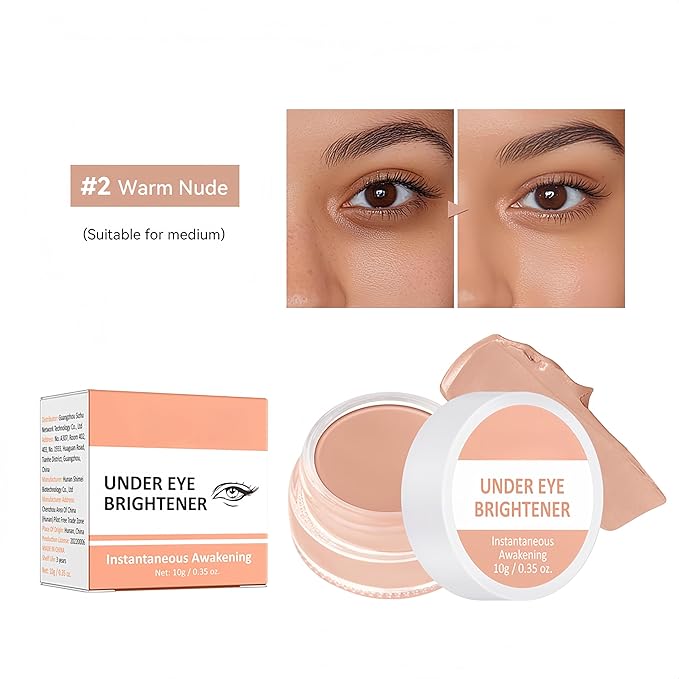 4 Colors Under Eye Brightener, Conceal & Brighten Dark Circles, Nourishing Waterproof Under Eye Cream Pot Concealer Full Coverage Peach Color Corrector Makeup(02 Warm Nude)
