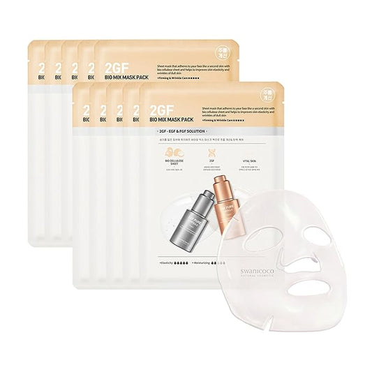 Pregnancy Safe EGF FGF (10 PPM) Bio Cellulose Gel Face Mask 2GF Bio Mix Mask Pack Firming Anti Aging Skin Renewal Hydration Korean Skincare (10 Pack)