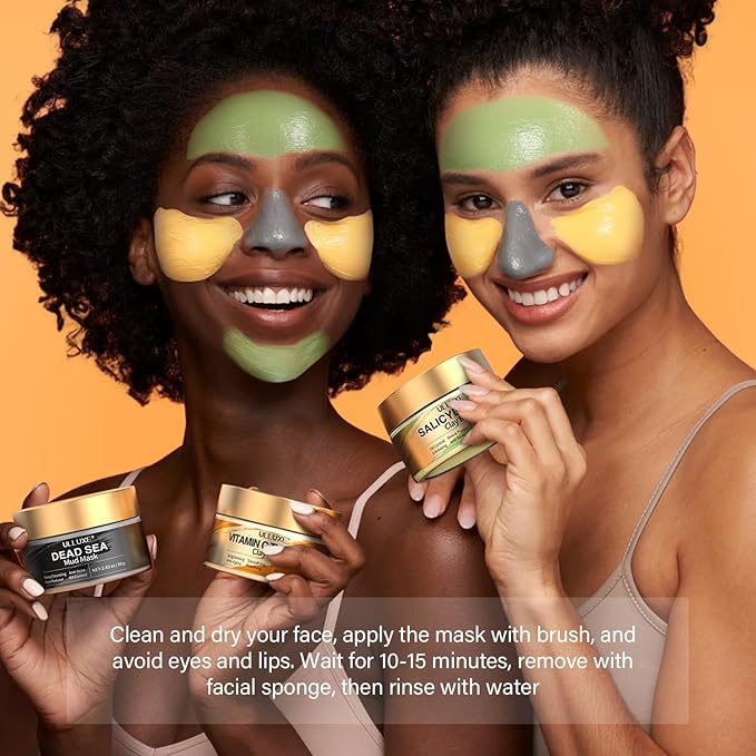 Facial Clay Mask Set - Vitamin C Face Mask with Turmeric, Dead Sea Mud & Salicylic Acid Mask for Pores Cleansing, Blackheads, Dark Spots, Brightening, Face Masks Skincare Gift for Women, 2.82 oz each