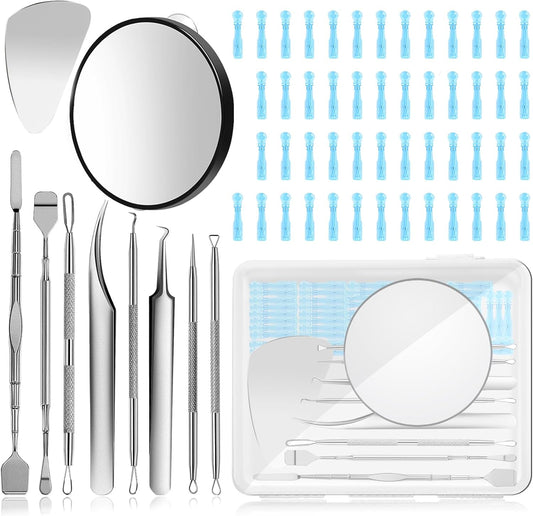 60PCS Dual Heads Blackhead Remover, Pimple Comedone Extractor, Acne Whitehead Blemish Removal Kit, Premium Stainless Steel Pimple Popper Tool kit, Risk Free for Face Skin, with Portable Box