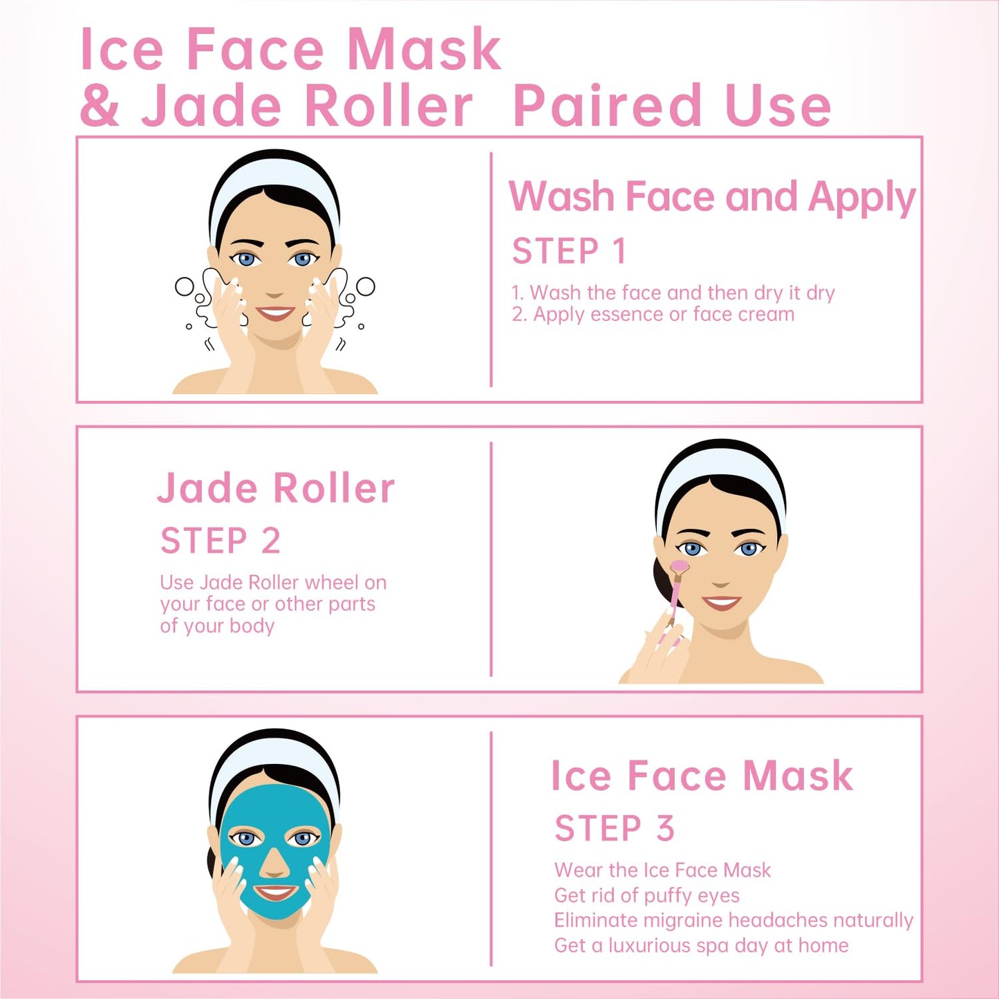 ZNÖCUETÖD Ice Face Facial Jade Roller and Ice Face Mask Cold Cooling Gel Mask Gift Set for Women Aging Wrinkles Lifting Firming Puffy Eyes, Eye Face Neck Roller Massager SPA Tools