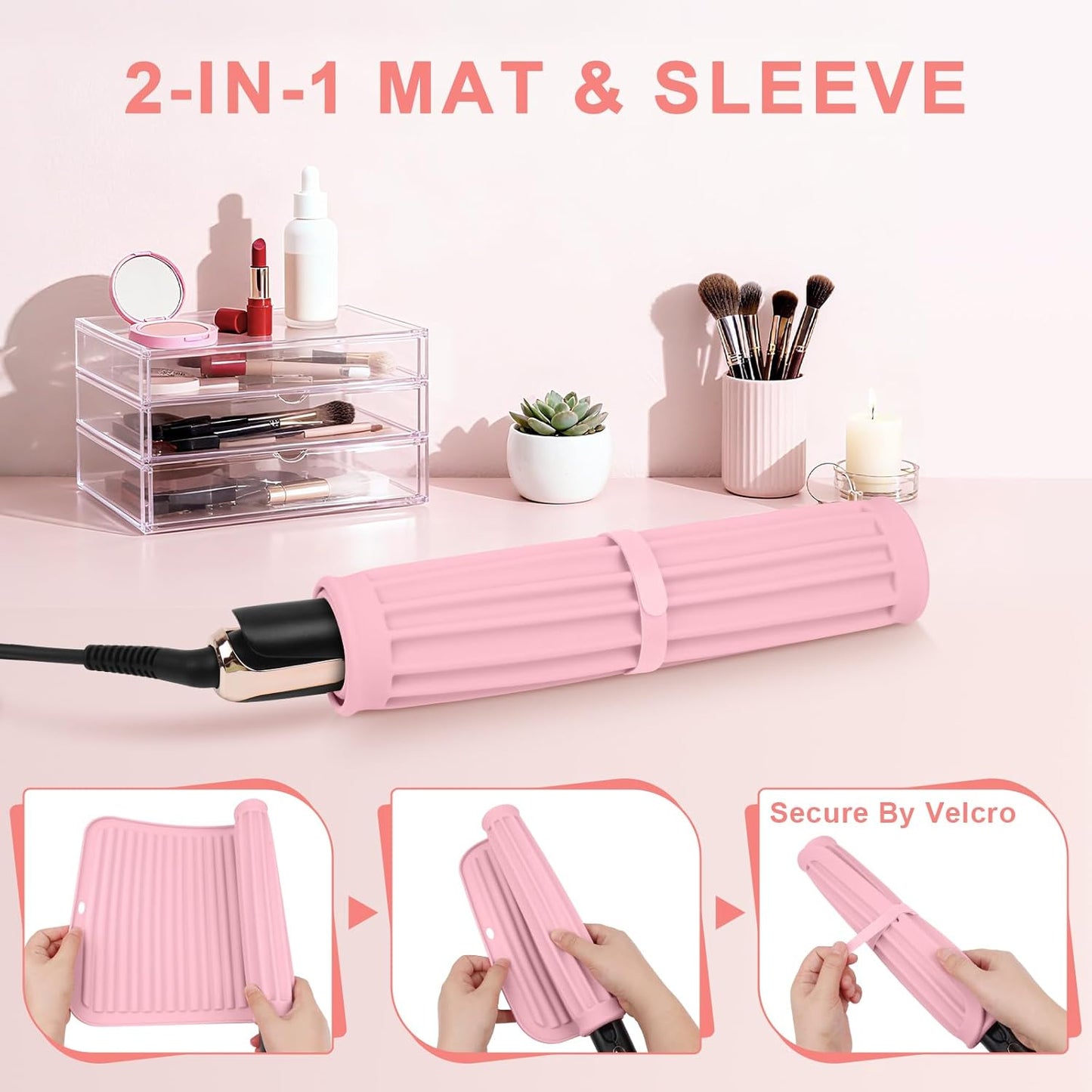 AMIJEAL Oversize Silicone Heat Resistant Mat for Hair Tools, Curling Iron Flat Iron Hair Straightener Holder Mat, Portable Hot Tools Sleeve Pad for Travel Vanity Salon(14.2" x 11.0")