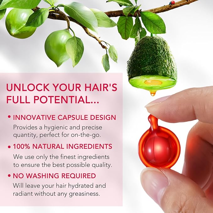 Hair Treatment Serum, 40 Pcs Hair Vitamin Serum Capsule, Restores Dry Frizzy Hair, Hair Oil Capsules Rich in Vitamin A C E B5, with Moroccan/Macadamia/Avocado Oil for Hair Repair(Box-Packed)