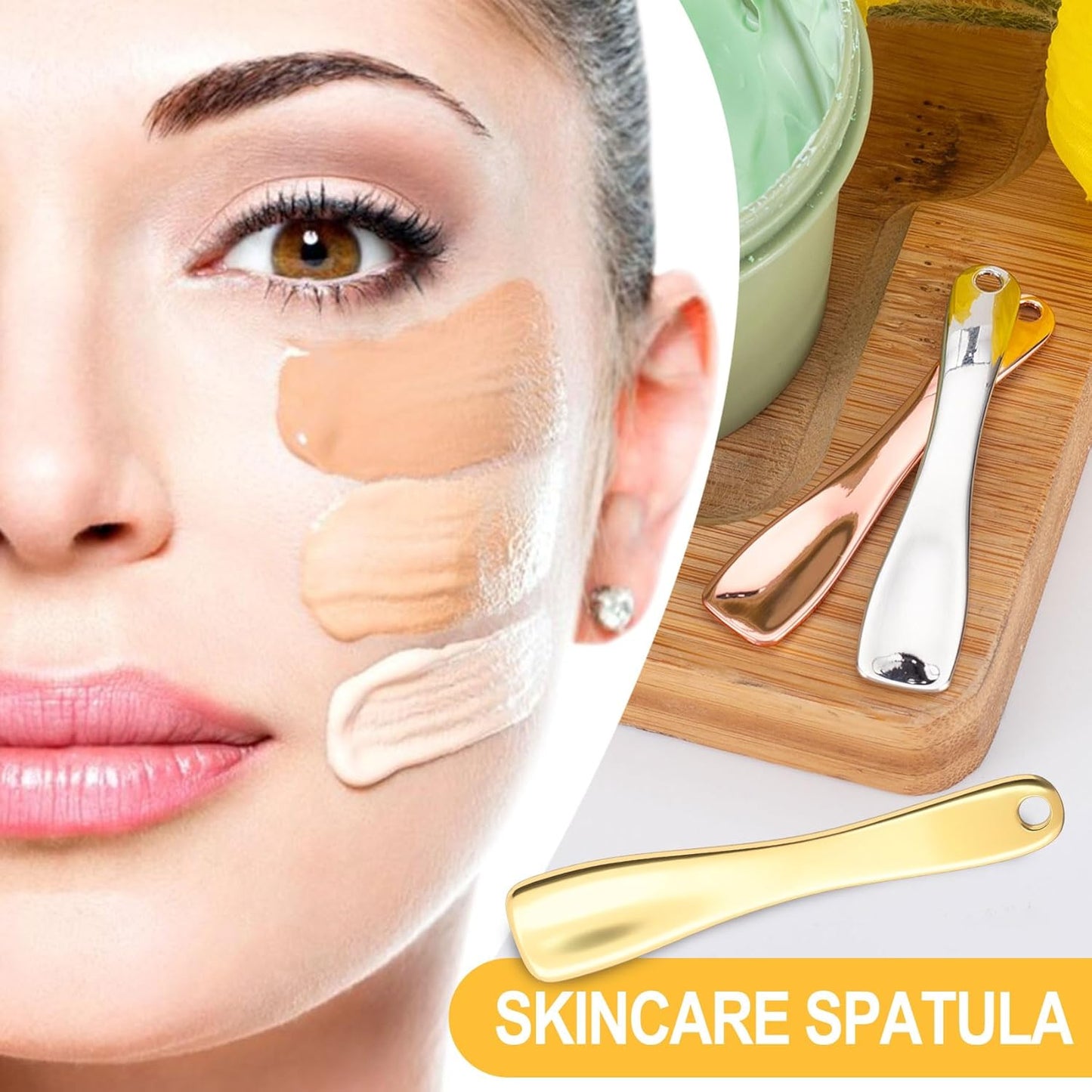 3pcs Metal Facial Spatula, Mini Facial Massage Sticks for Women, Reusable Cosmetic Spoons Skincare Applicators for Eye Cream Lotion Moisturizers- Gold & Silver & Rose Gold