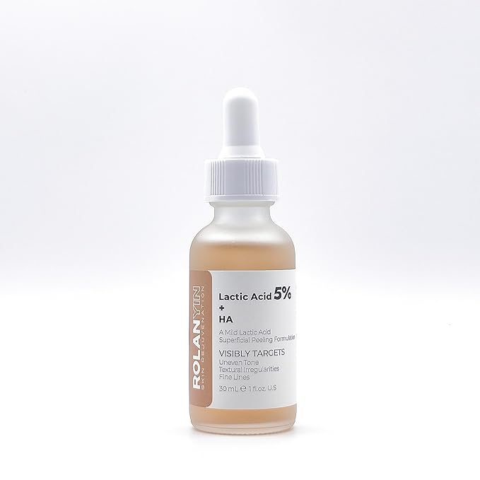 ROLANYIN Lactic Acid 5% + HA Facial Serum for Exfoliating Deep Hydration and Smoothing Skin Texture Nourishing Anti Aging Pore Minimizing Benefits Skin Care