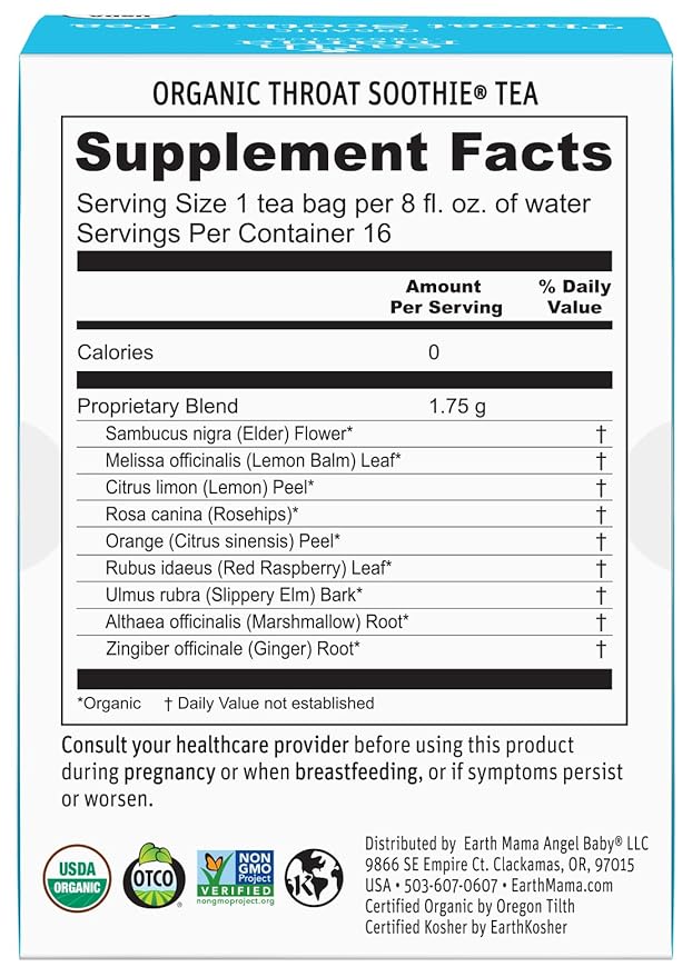 Throat Soothie Tea with Elderflower for Immune Support | Formulated with No Licorice | Safe for Kids & During Pregnancy, 16-Count (Packaging May Vary, 6-Pack)