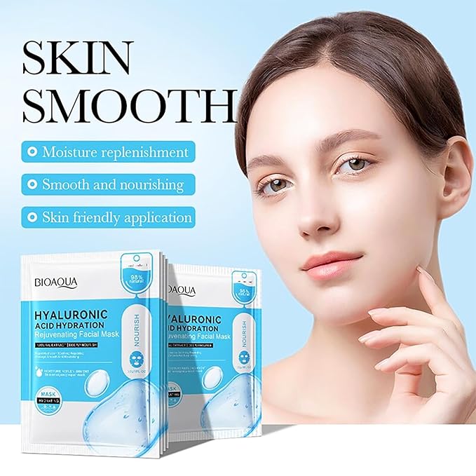 BIOAQUA Facial Mask Firming Deeply Nourish Moisturizing 98% Natural Extract Hydrating Face Mask 5PCS Set (Hyaluronic Acid (Hydration))