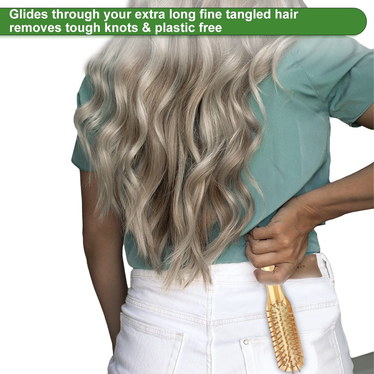 Bamboo Hair Brush with Cleaning Tool Set For Women Men, Bamboo Bristle Wood Paddle Detangling Brush Helps Hair Growth, Enhance Shine & Health, Massaging Scalp