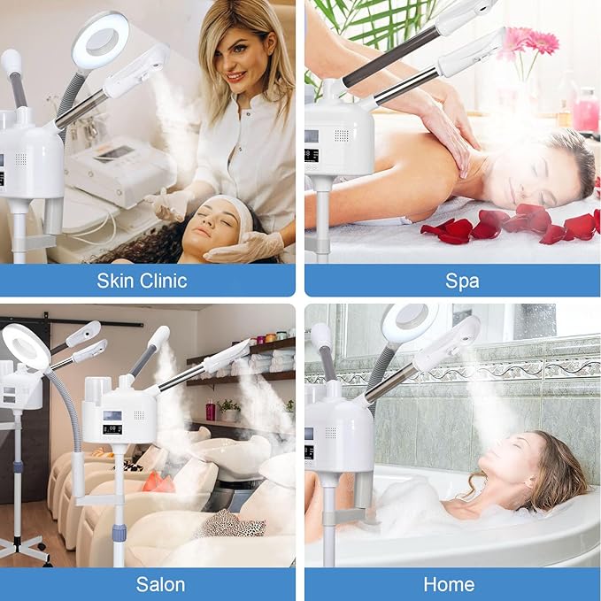 Facial Steamers Professional 3 in 1 Facial Steamer with 5X Magnifying Lamp, Upgrade PTC Heating, Hot/Cool Mist Steamer for Home Salon Spa Beauty