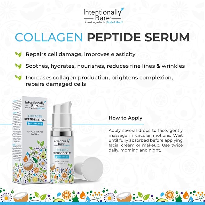 Intentionally Bare Collagen Serum for Face with MCT Oil - Collagen Peptide with Hyaluronic Acid for Fine Lines - Glow & Anti Aging Peptide Serum for All Skin Types - Firming Solution for Women - 1oz