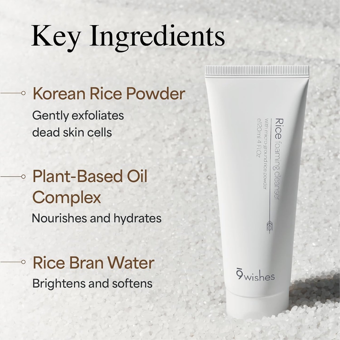 9Wishes Rice Foaming Cleanser - Pore Cleanser with Real Rice Powder for Gentle Exfoliation and Blackhead Removal, Korean Skin Care, 4 fl oz