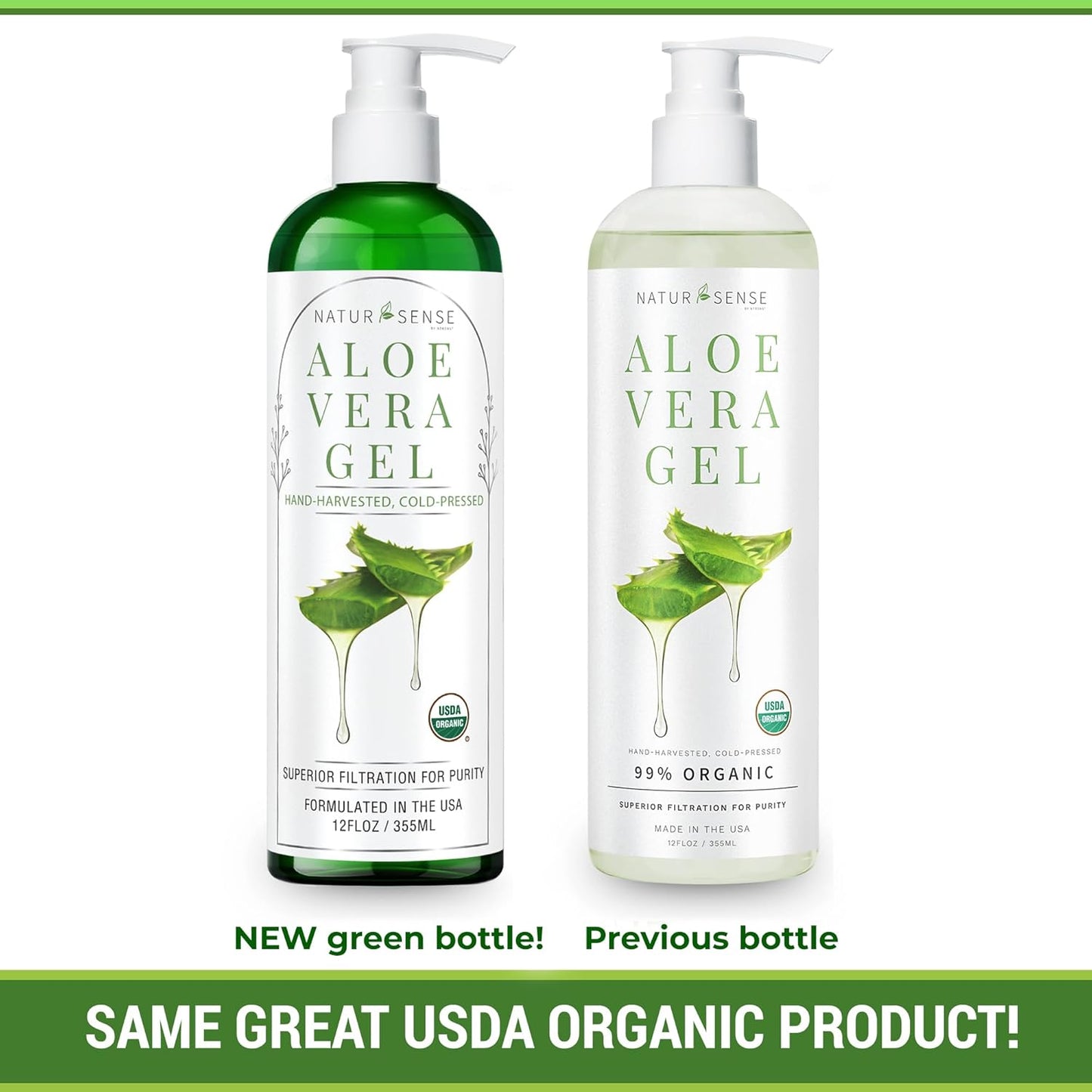 NaturSense USDA Organic Aloe Vera Gel from 100% Pure Aloe. Deep Hydration, Effective Moisturizing. Great for Hair, Scalp, Face, Dry Skin, Acne, Sunburn, Sensitive Skin. Unscented, 12 oz.