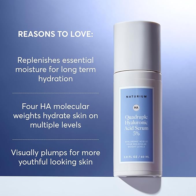 Naturium Quadruple Hyaluronic Acid Serum 5% Jumbo, Hydrating & Plumping Face Serum, Anti-Aging & Moisturizing Skin Care, Fragrance-Free, 2 oz