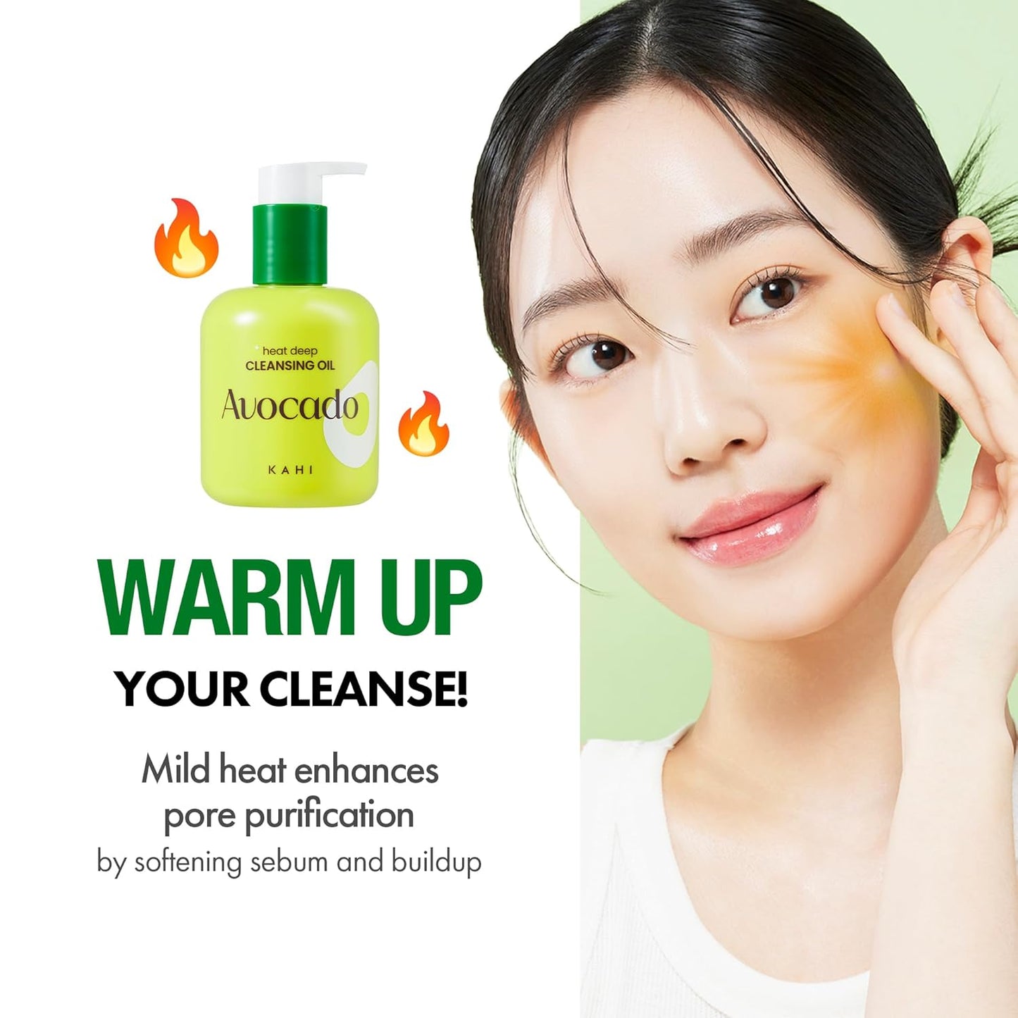 KAHI Heat Deep Cleansing Oil Avocado - Self-Warming Face Oil Cleanser for Blackheads and Waterproof Makeup - Moisturizing Korean Skincare 6.76 fl oz