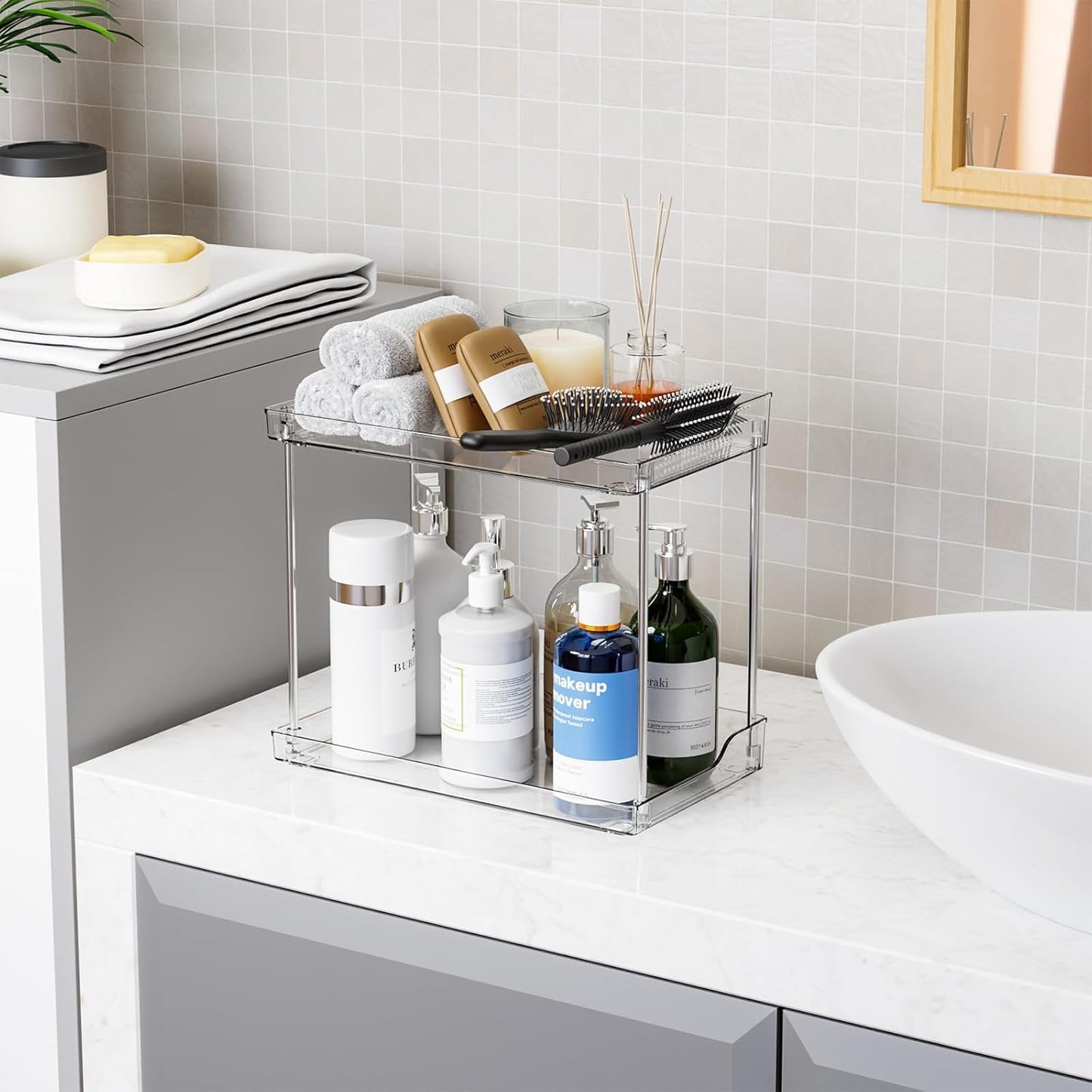 Yieach 2 Tier Bathroom Counter Organizer,Tiered Bathroom Organizer for Makeup,Perfume,Beauty Products,Skincare Organizers Shelf,Vanity Storage Tray for Bedroom,Spice Racks for Kitchen Corner,Rectangle