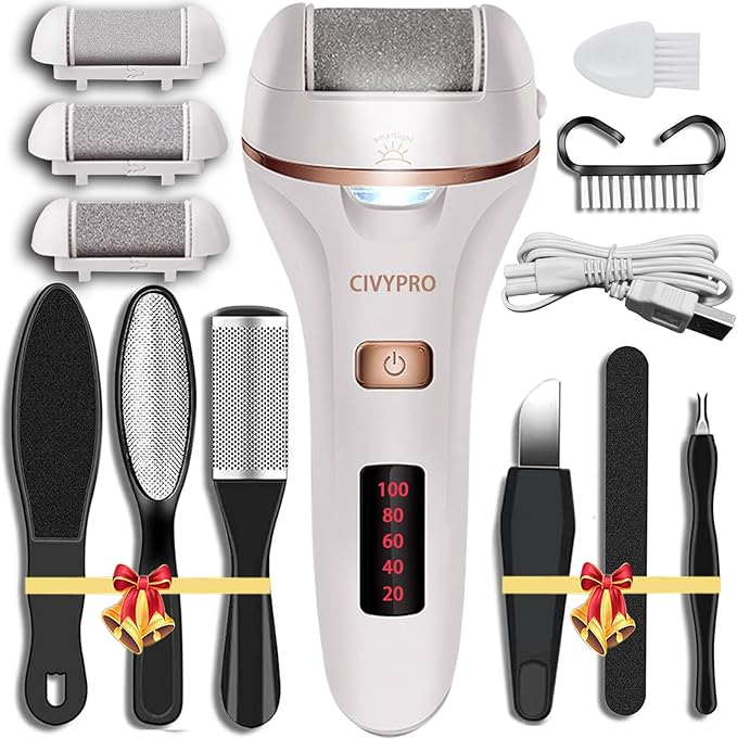 Electric Foot Callus Remover- Long Service Time, Rechargeable Electronic Foot File- Ideal Gift, Professional Pedicure Tools, Waterproof Foot Scrubber, Pedicure Kit Feet Care for Dead Skin (White)