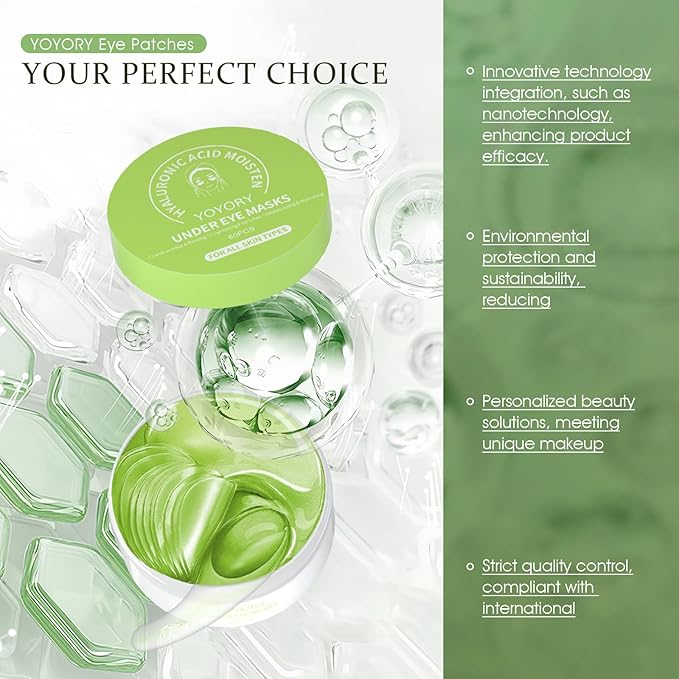 Under Eye Patches Masks - for Dark Circles, Eye bags puffiness Smoothing Skin Care Treatment, and Fade Wrinkles, Fine Lines with Collagen and Hyaluronic Acid for Women and Men, (60 Pcs) Green