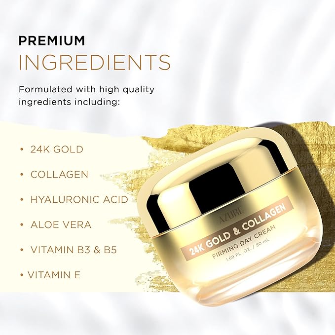 Azure Dermatologist Tested 24K Gold & Collagen Face Moisturizer - K Beauty Anti-Aging Face Cream for Firming & Skin Tightening Face Cream - Korean Skincare - All Skin Type 1.69 fl oz