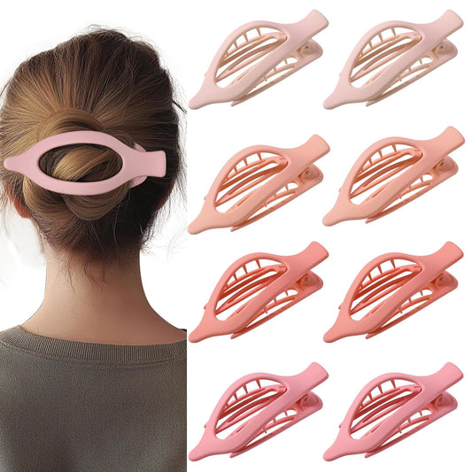 8 Pack Pastel Pink Flat Hair Clips – Cute Matte Gradient Claw Clips for Girls & Women, Strong Hold No-Slip Barrettes for Thick or Thin Hair, Aesthetic Soft Girl Style Accessories