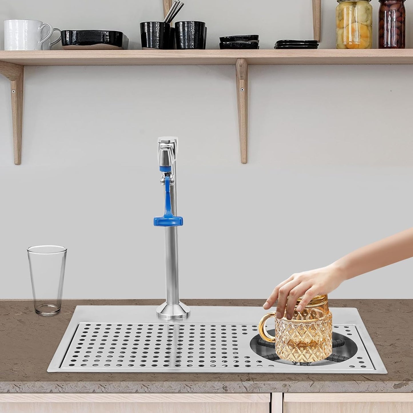 Commercial Cup Washer, Stainless Steel Wine Glass Washing Machine Bar Glass Washer Cup Cleaning Rinser with Faucet, Multi Angle Water Outlet Cup Washer for Bar Cafe Restaurant