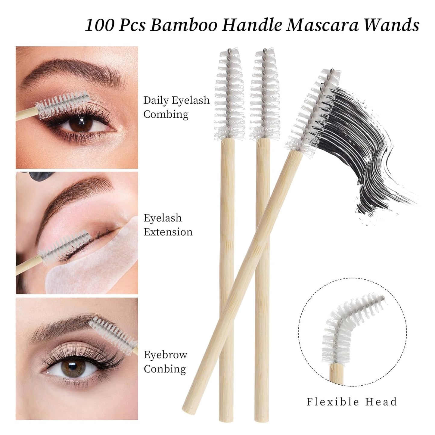300 Pack Disposable Spoolies Brushes Sets Bamboo Mascara Wand Lip Brushes Cotton Swab for Eyebrow Eyelash Extension Tattoo Lipstick Applicator(White)