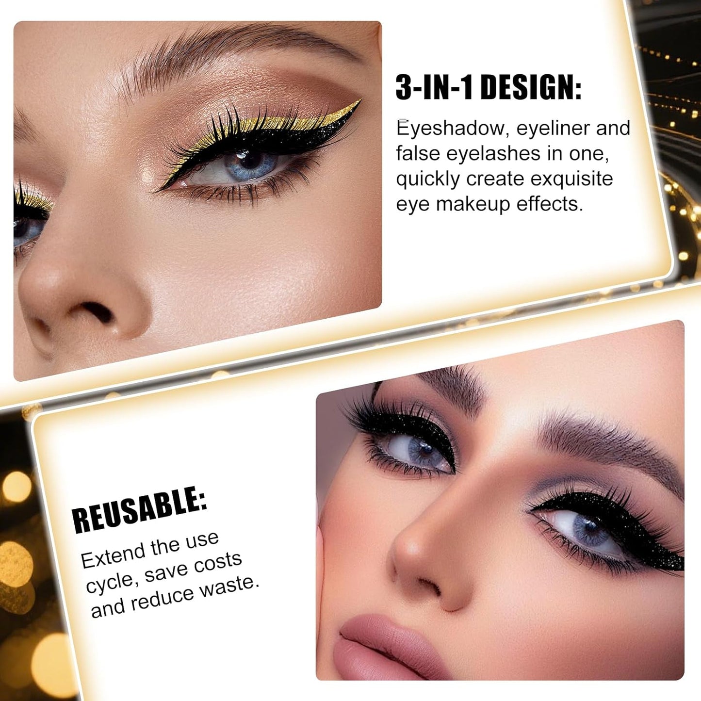 4 Pairs Lazy Eye Shadow Eyelash Patch, New Reusable Adhesive Eyelashes, Lazy Eyeshadow Fast Eye Makeup Stickers, Natural Waterproof Eyelashes Makeup Stickers for Party, Prom (Black)