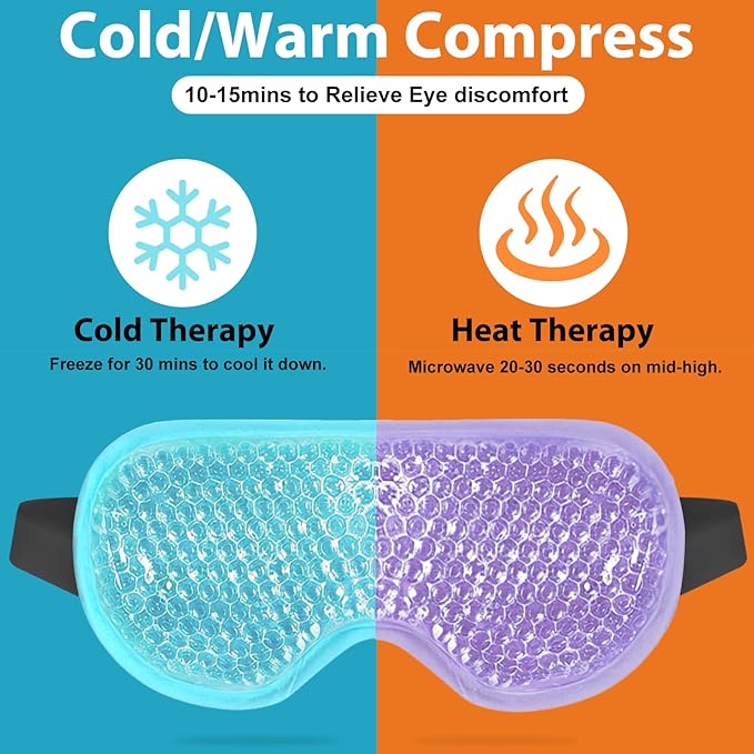 BeeVines Gel Eye Mask, 2 Pack Cooling Ice Masks for Puffy Eyes for Men & Women, Cold & Warm Compress for Post Surgery, Puffiness, Allergies, Sinuses & Migraines Treatment(Blue & Purple)