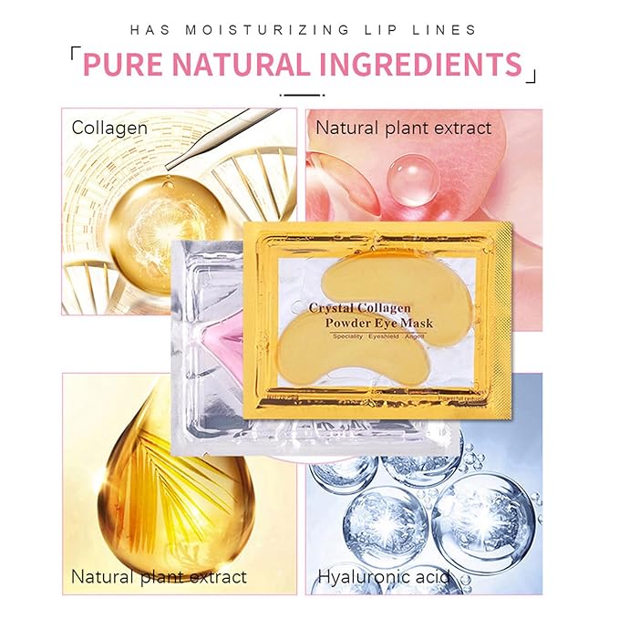 30 Pairs 24K Gold Eye Masks & Lip Masks,Crystal Collagen Eye Patches for Puffy Eyes, Effectively Moisturizing Lip & Eye Skin Care Reducing Fine Lines Dark Circleeye Patches