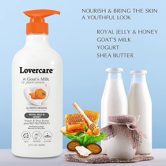 Lovercare Goat Milk Body Lotion for Dry Skin Royal Jelly & Honey 27.05oz (800ml) - Single…
